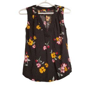Old Navy Sleeveless Black Polka Dot Floral Top